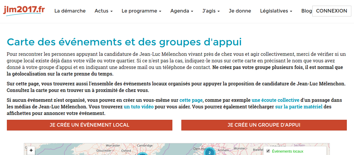Page d’accueil de la plateforme France Insoumise